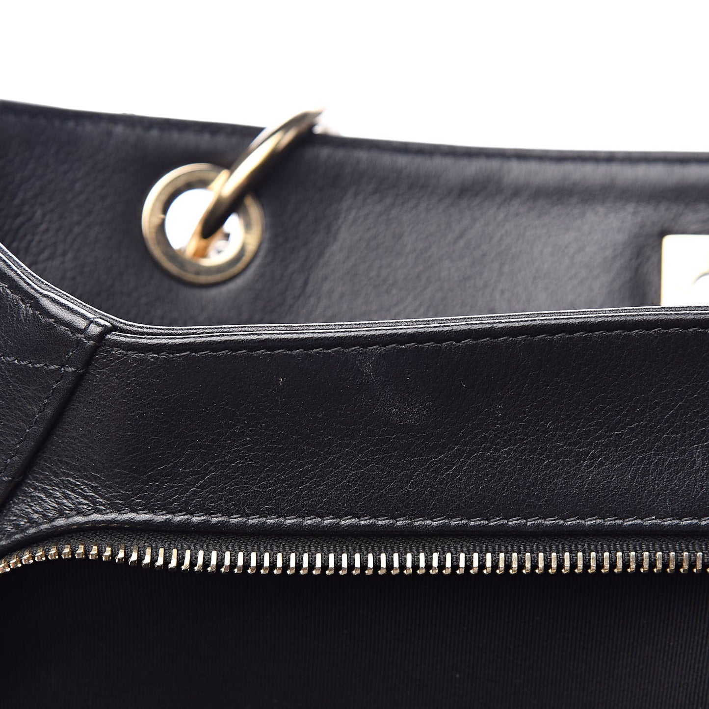 Calfskin Stitched Large Chevron Chic Shopping Bag Black