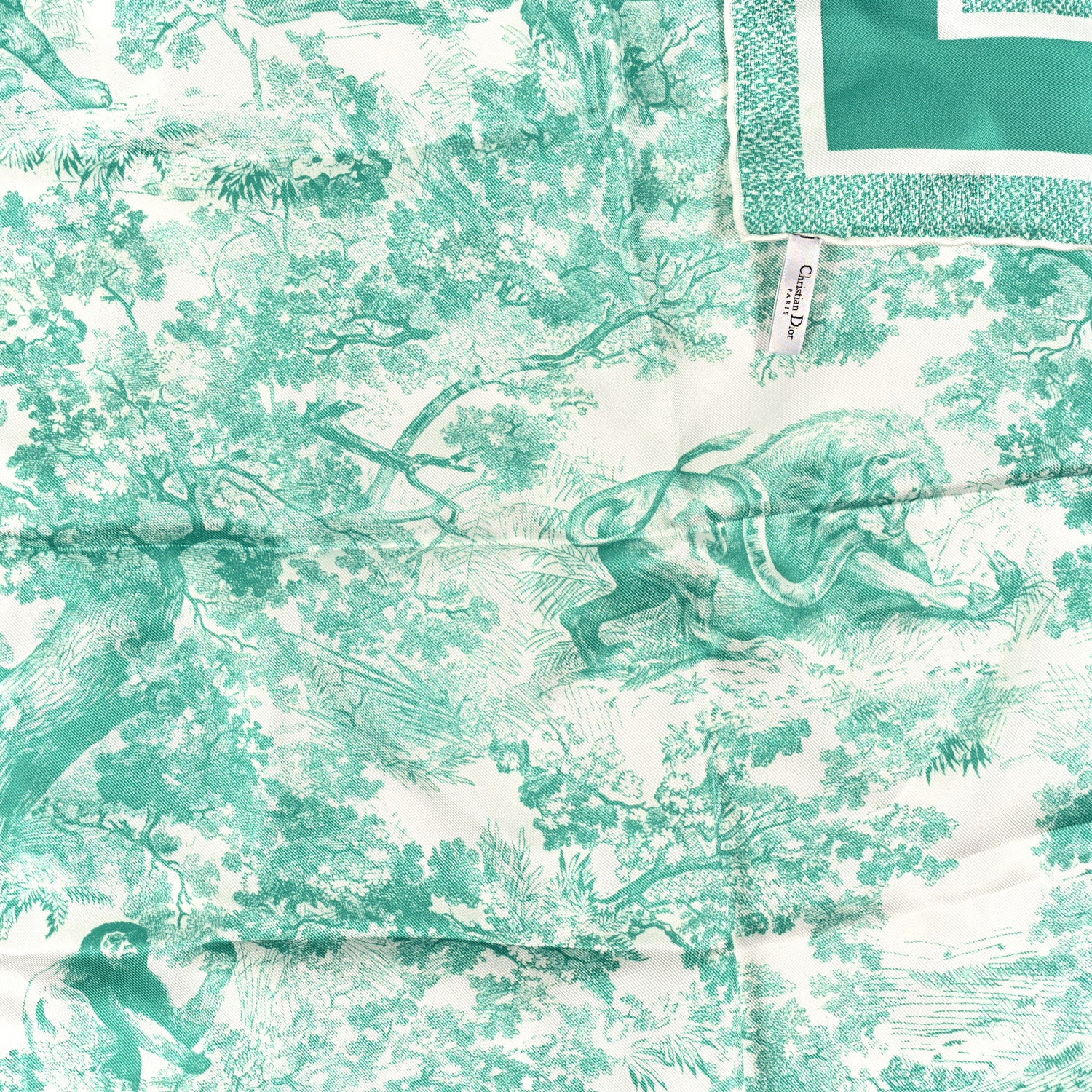 Christian Dior Silk Toile De Jouy Sauvage Square Scarf Aquamarina 3 of 3