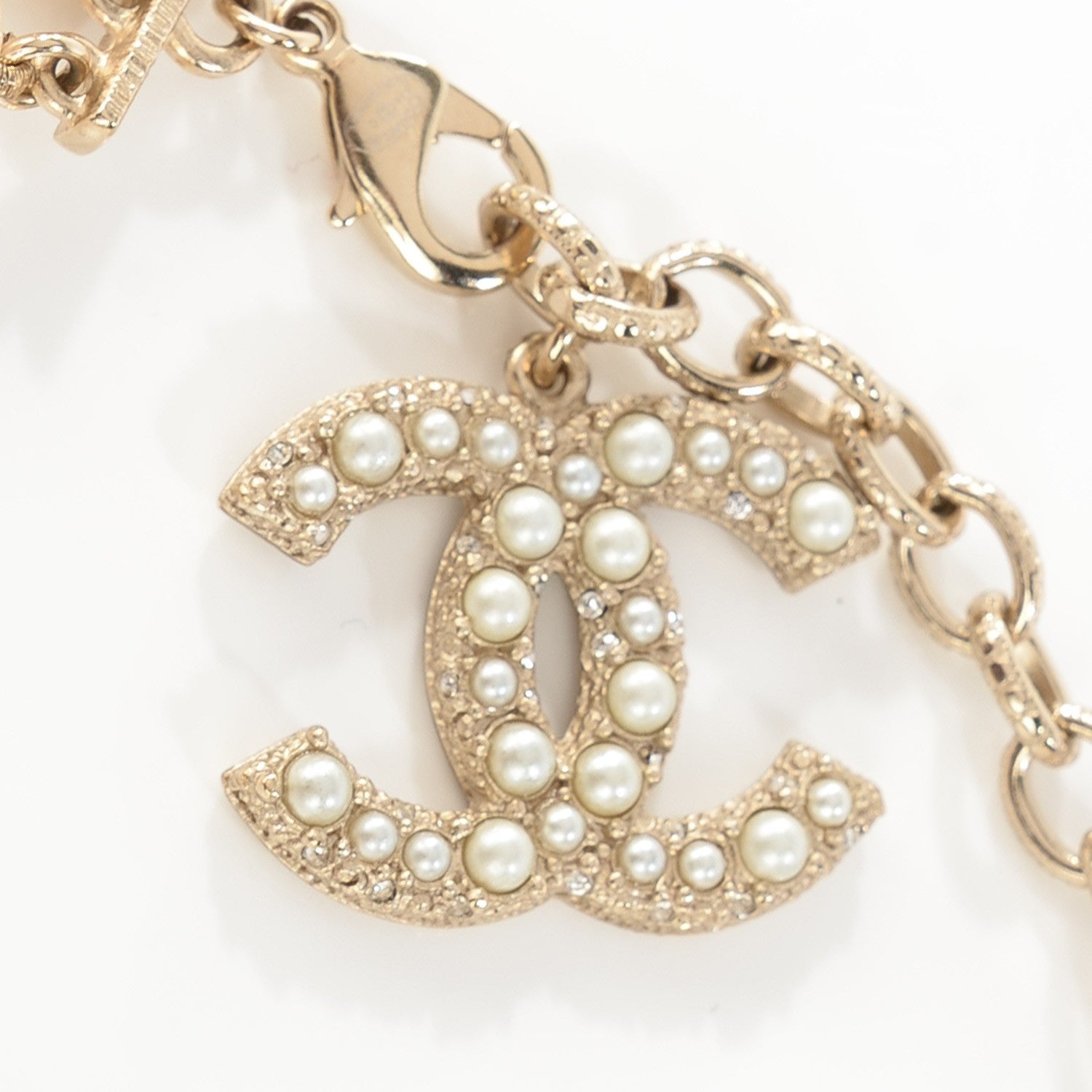 Chanel Crystal Graduated Pearl Multi Strand CC Necklace Gold 4 of 6