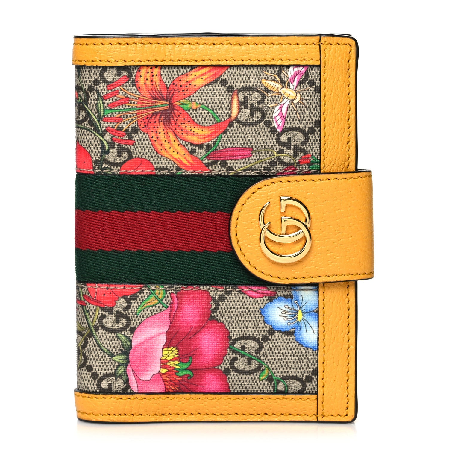 Gucci GG Supreme Monogram Flora Textured CalfskinWeb Ophidia Passport Case Beige Ebony Multicolor Crop 1 of 8
