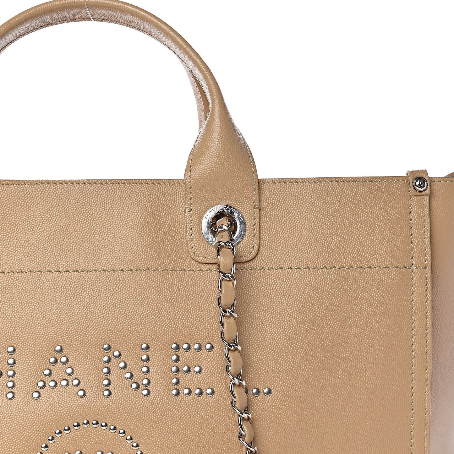Caviar Large Studded Deauville Tote Beige