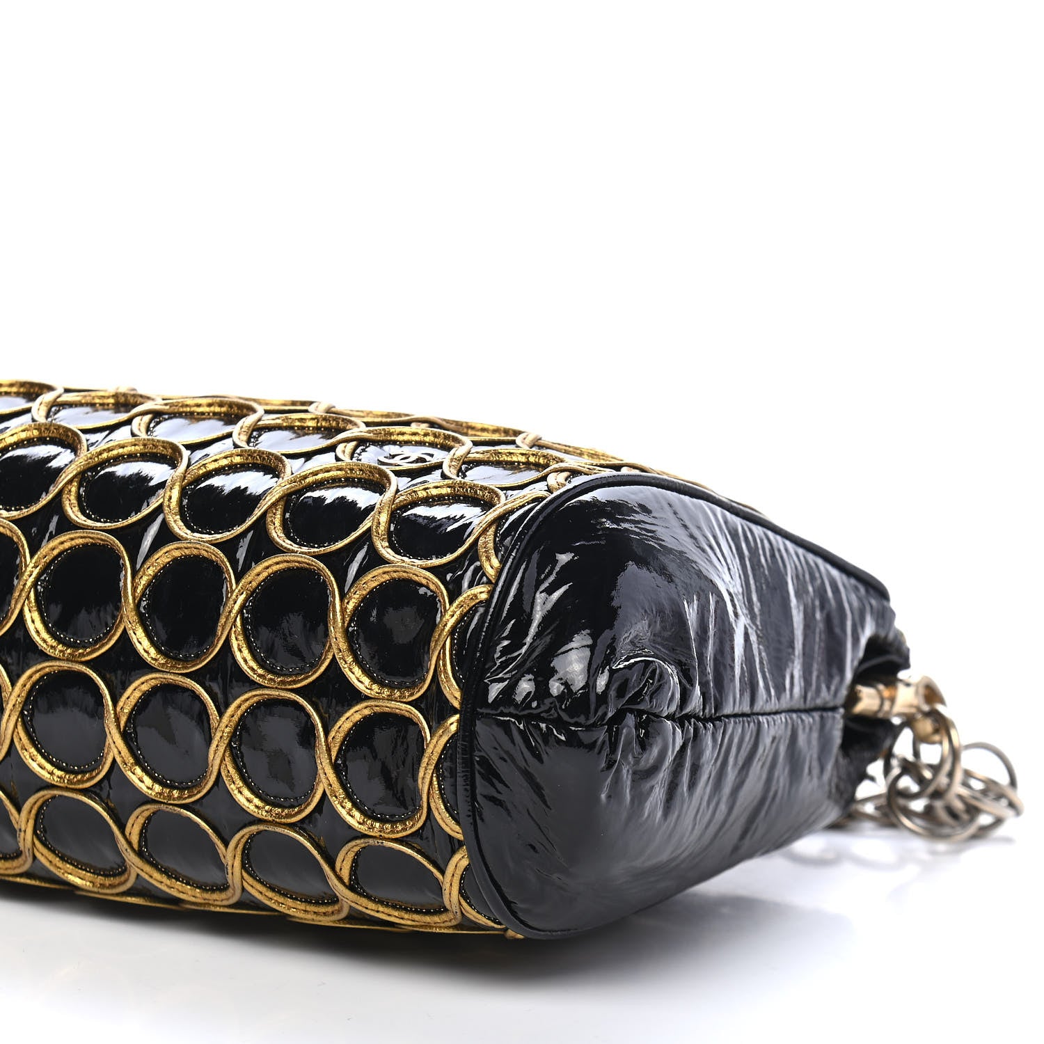 Chanel Patent Embroidered Clutch With Chain Black Gold 9 of 9