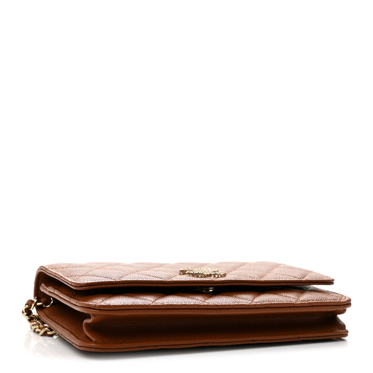 Chanel Shiny Caviar Quilted Strass Wallet On Chain WOC Light Brown 4 of 12
