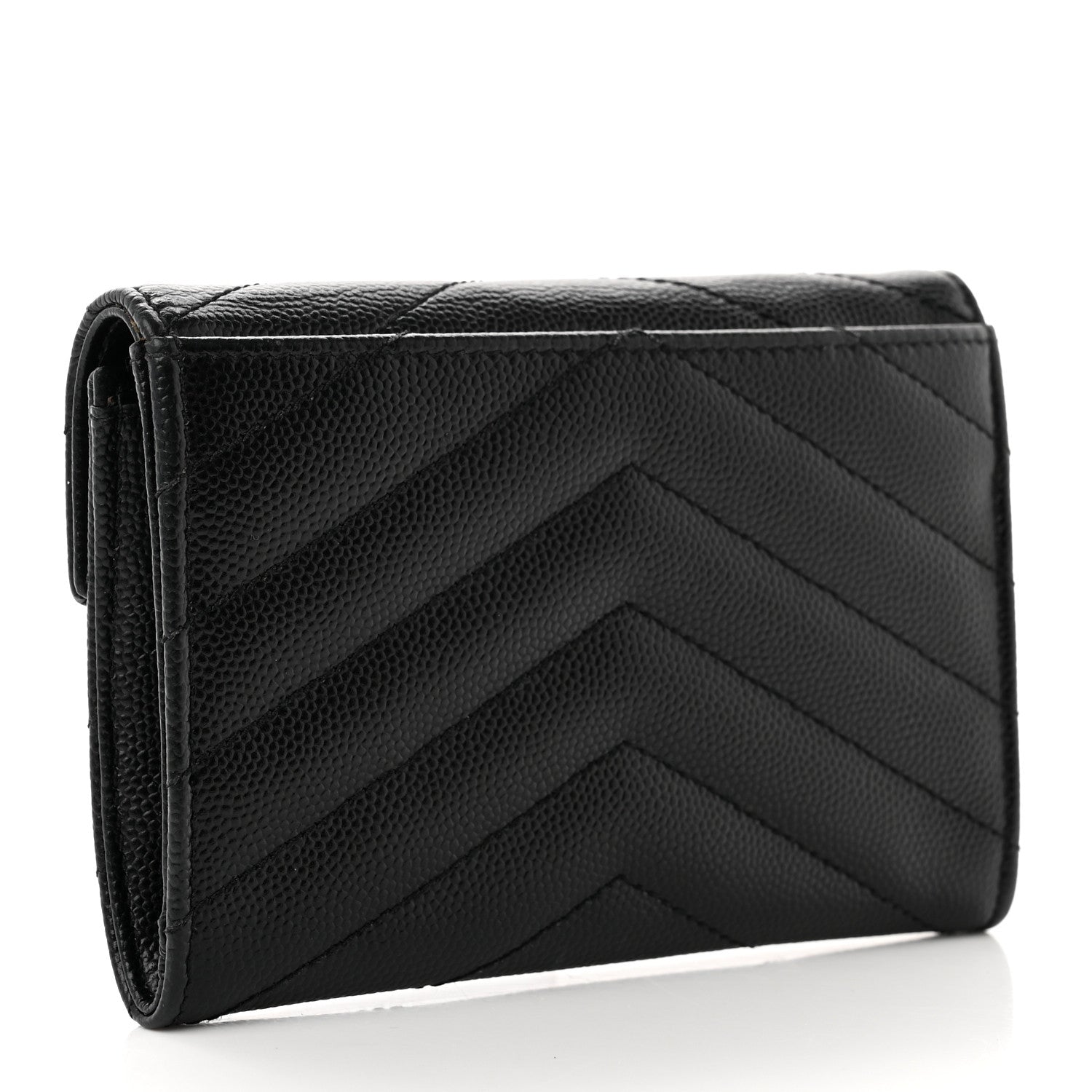 Saint Laurent Grain De Poudre Matelasse Chevron Small Monogram Envelope Wallet Black 3 of 6