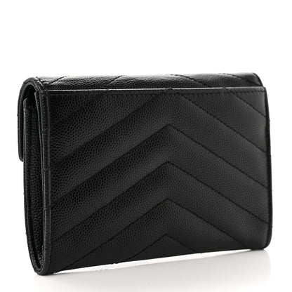 Saint Laurent Grain De Poudre Matelasse Chevron Small Monogram Envelope Wallet Black 3 of 6