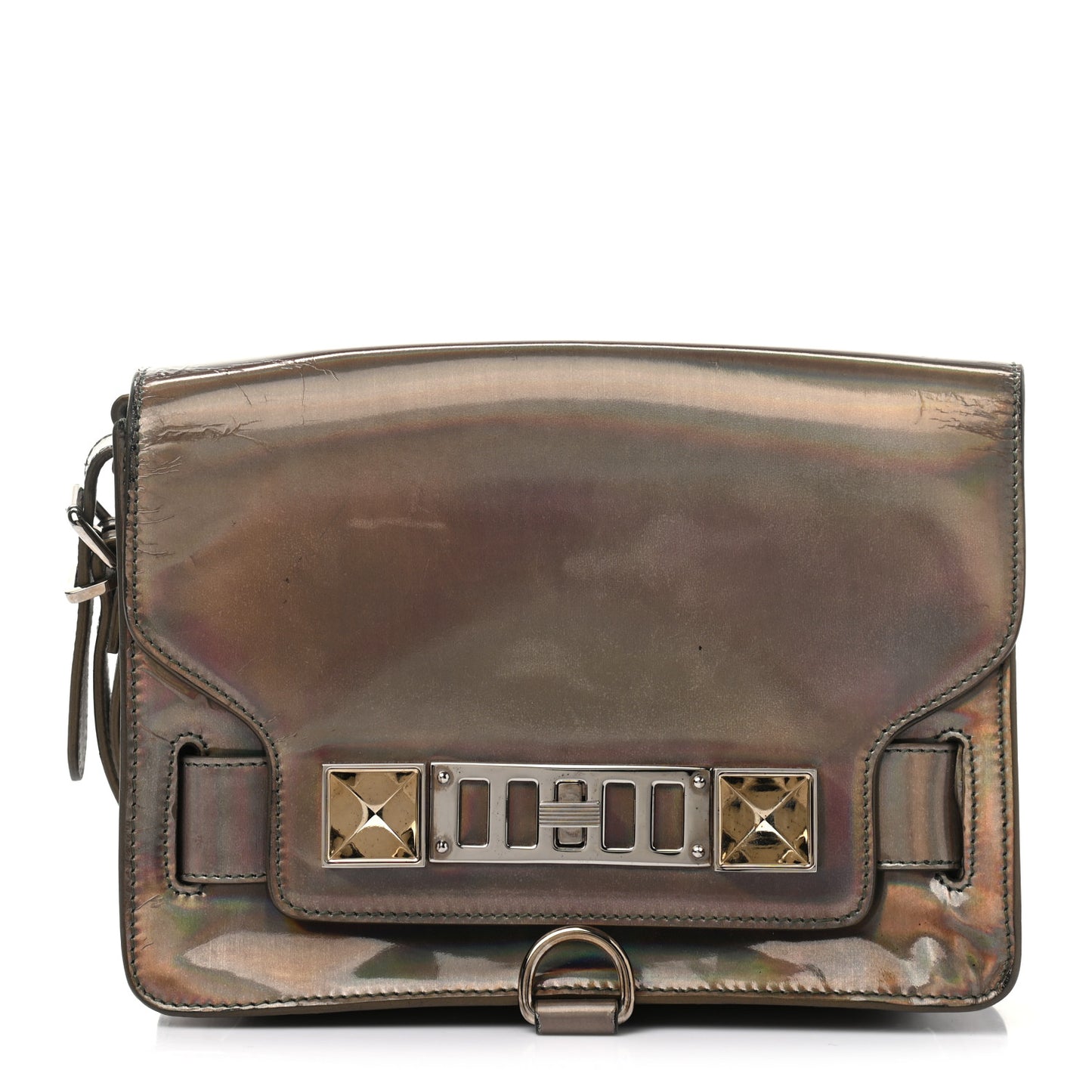 Metallic Patent PS11 Wristlet Clutch Brown