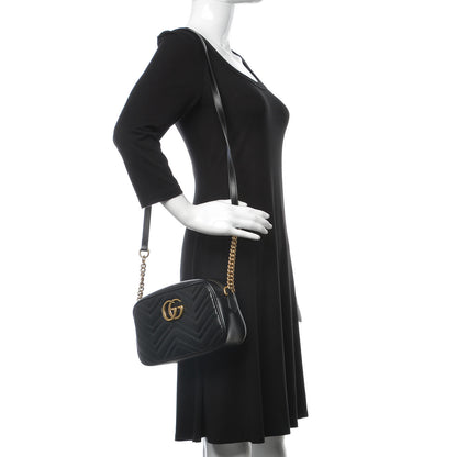 Gucci Calfskin Matelasse Small GG Marmont Chain Shoulder Bag Black 2 of 8