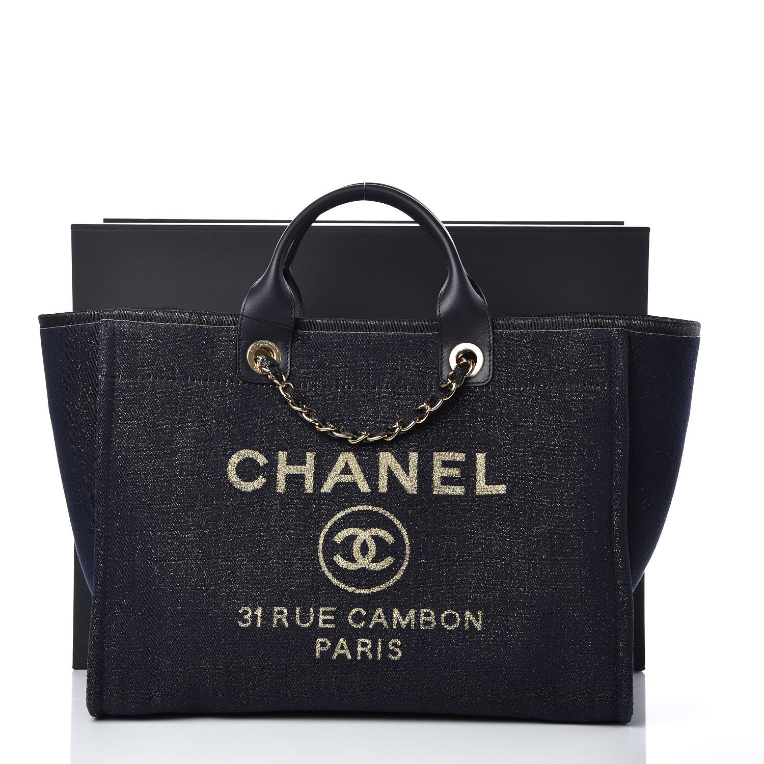 Chanel Lurex Canvas Medium Deauville Tote Navy Blue Gold 10 of 10