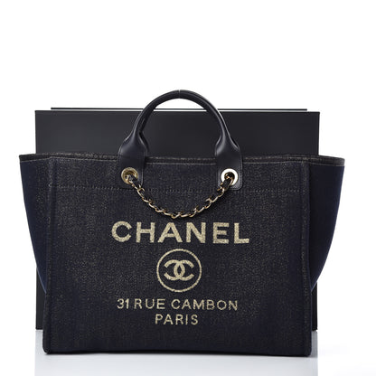 Chanel Lurex Canvas Medium Deauville Tote Navy Blue Gold 10 of 10