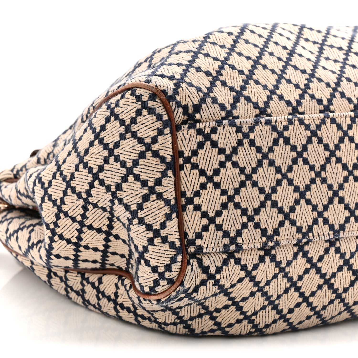 GUCCI Sukey Diamante Brown Patterned Tote Bag with Tan Leather Trim