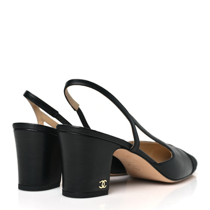 Chanel Goatskin Grosgrain Cap Toe CC Slingback Pumps 40 Black 4 of 8