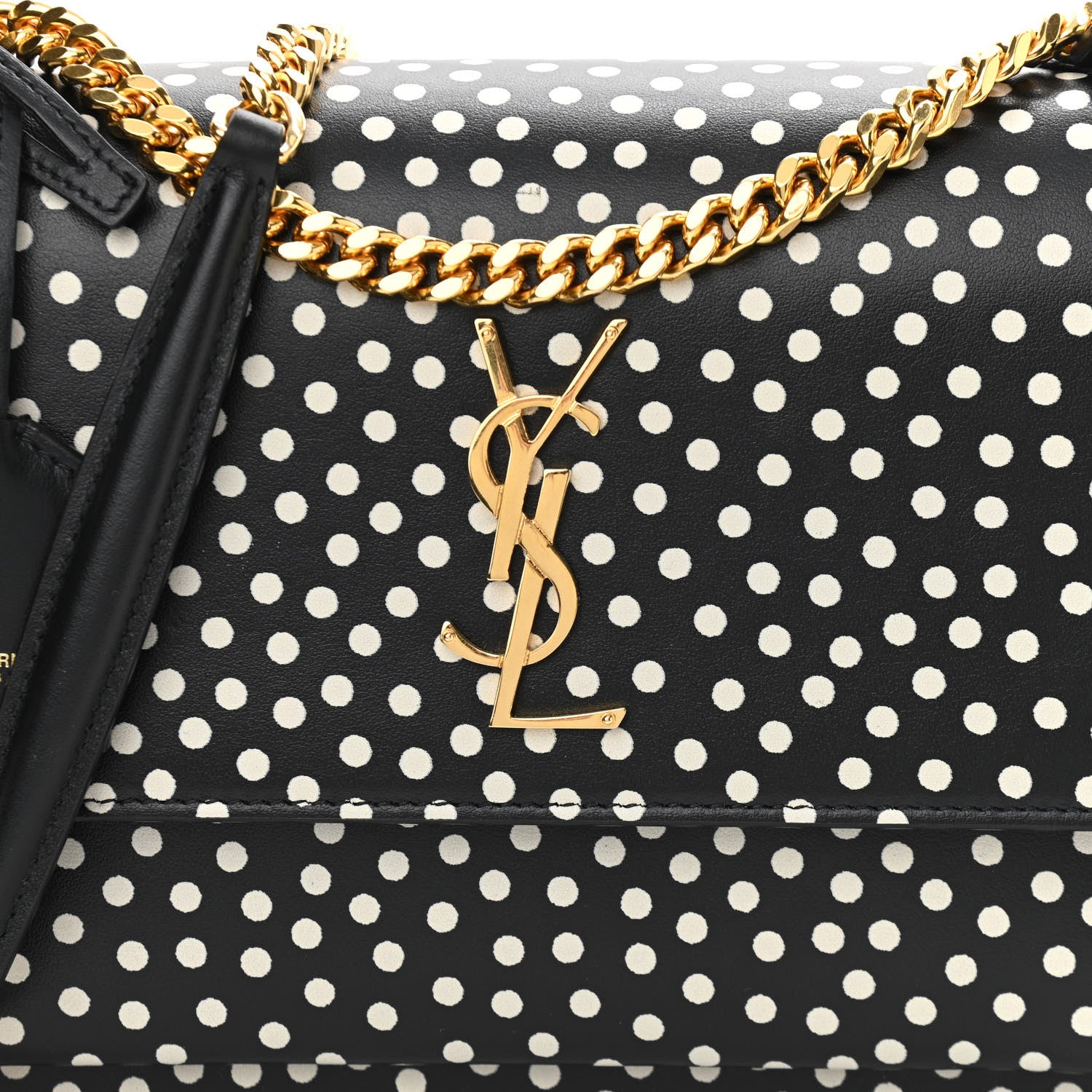 Saint Laurent Calfskin Polka Dot Medium Monogram Sunset Black White 9 of 11