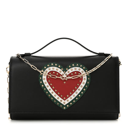 Valentino Garavani Smooth Calfskin Rockstud Heart Wallet On Chain Black Multicolor 1 of 12