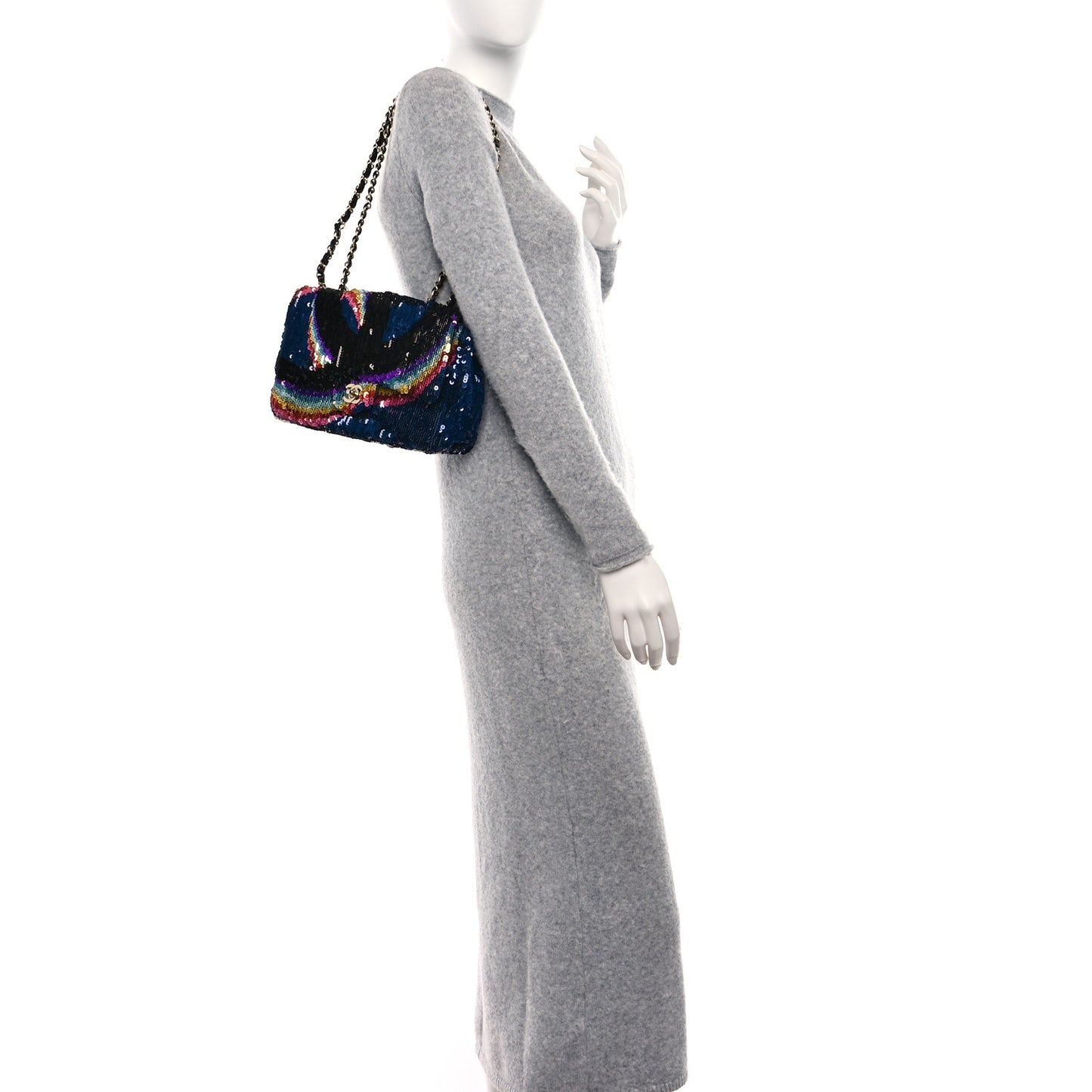 Sequin Medium Single Flap Blue Black Multicolor