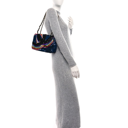 Chanel Sequin Medium Single Flap Blue Black Multicolor 2 of 9