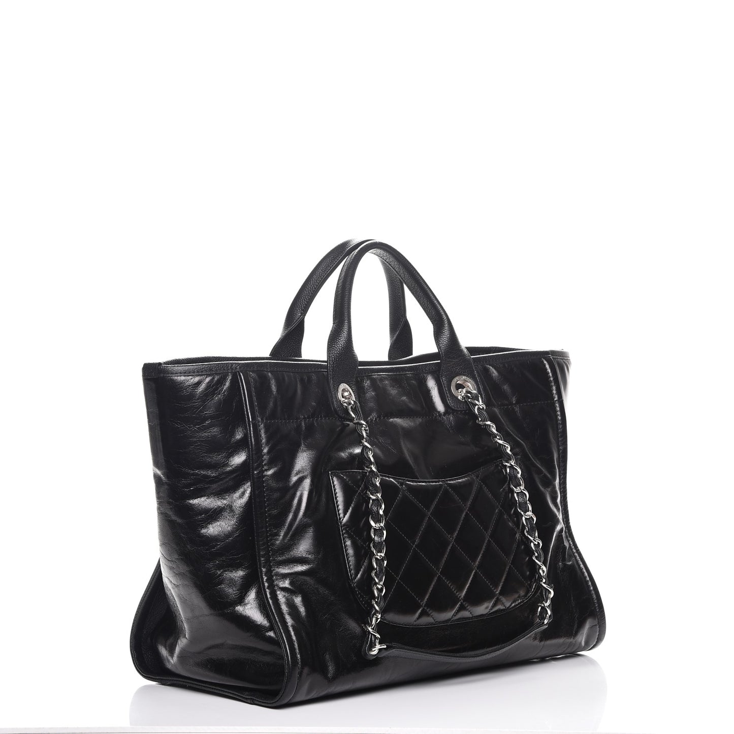 Glazed Calfskin Large Deauville Tote Black