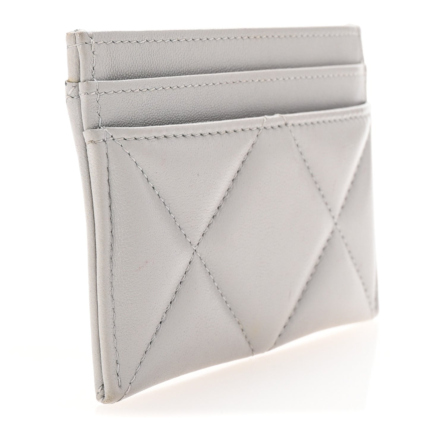 Lambskin Quilted Chanel 19 Card Holder Light Grey