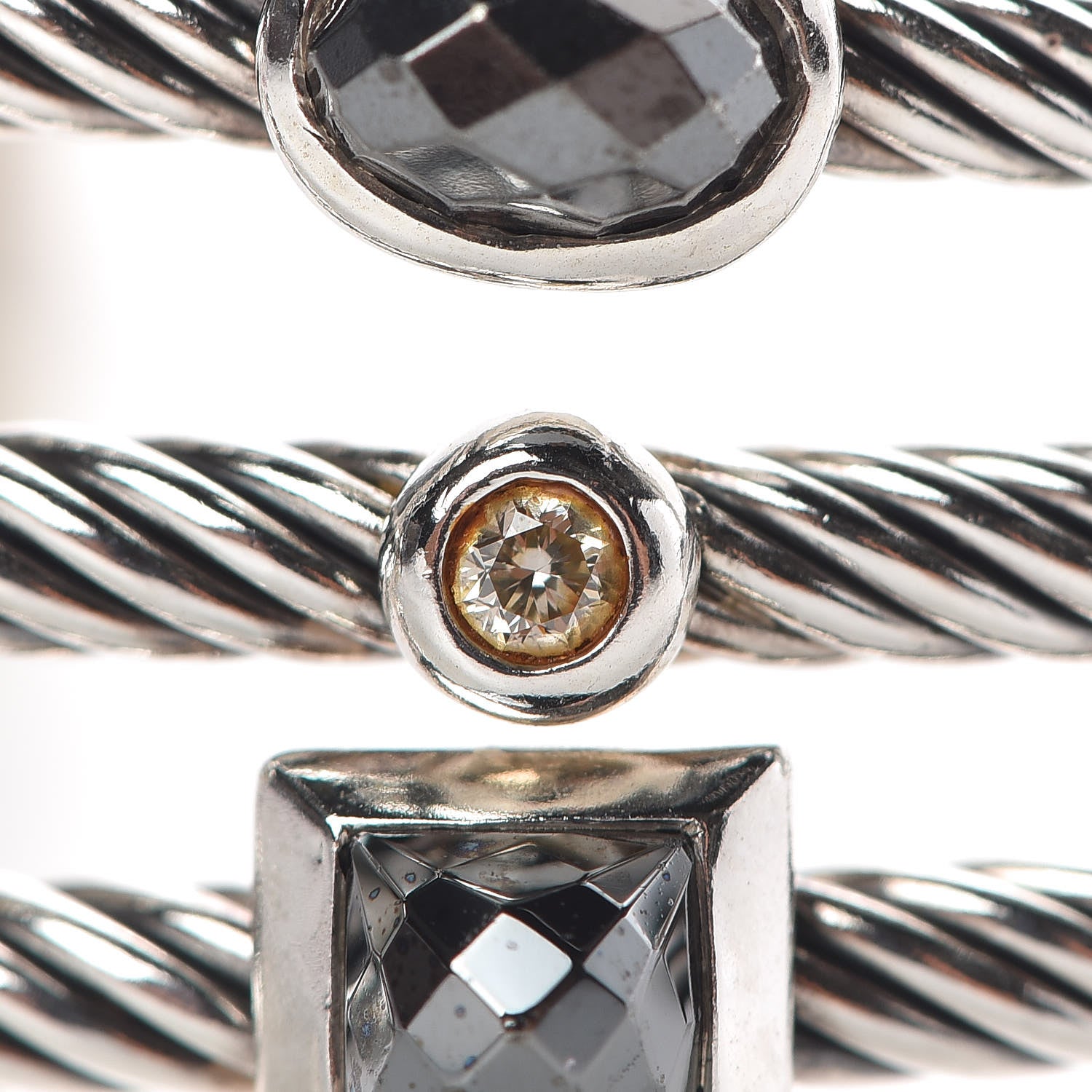 David Yurman Sterling Silver Diamond Hematite Black Onyx Three Row Confetti Cuff Bracelet 5 of 5