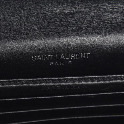 Saint Laurent Calfskin Crocodile Embossed Monogram Sunset Chain Wallet Black 8 of 12