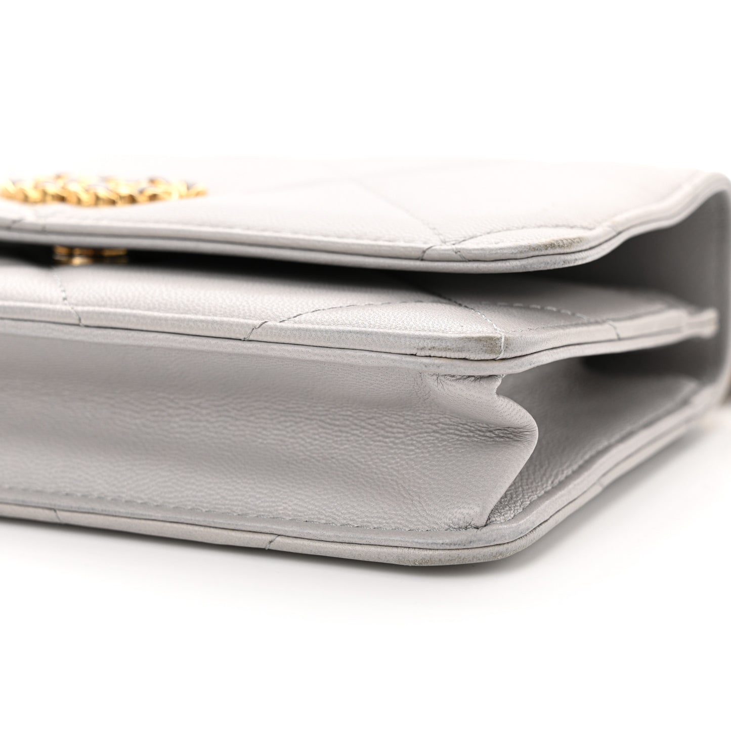 Lambskin Quilted Chanel 19 Wallet On Chain WOC Grey