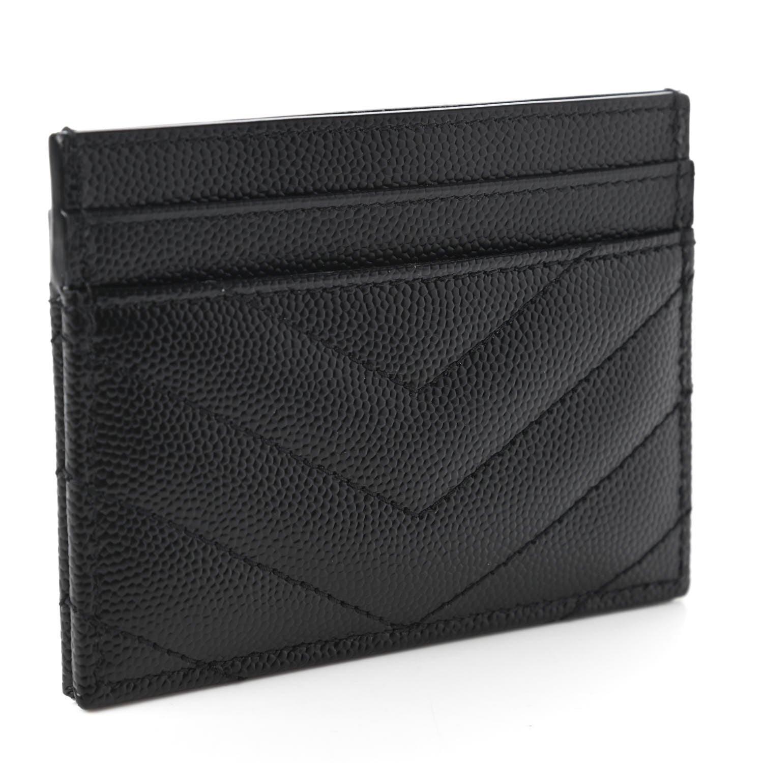 Saint Laurent Grain De Poudre Matelasse Chevron Monogram Credit Card Case Black 3 of 9