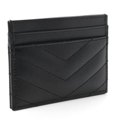 Saint Laurent Grain De Poudre Matelasse Chevron Monogram Credit Card Case Black 3 of 9