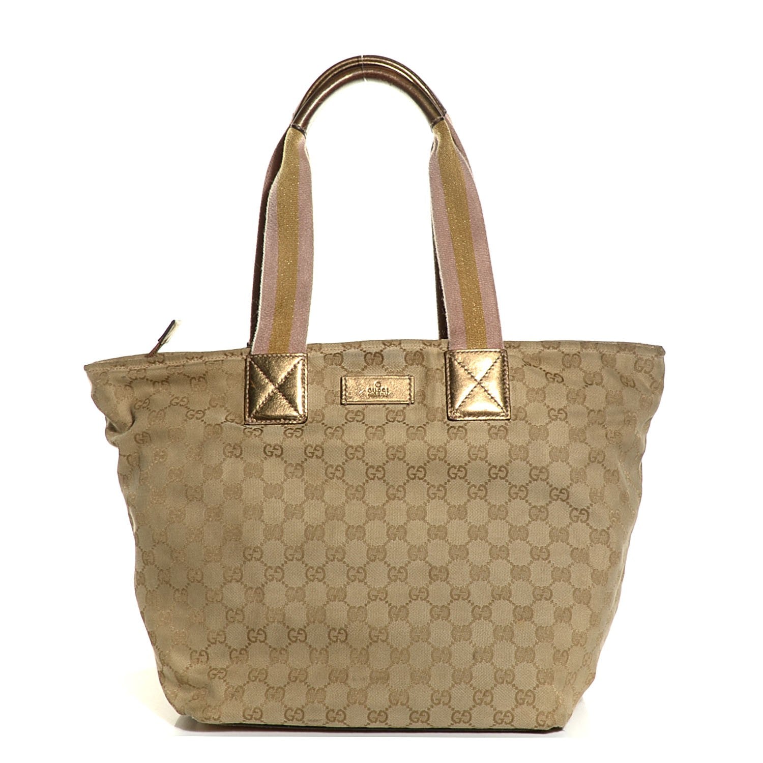 Gucci GG Monogram Large Web Handle Bucket Tote Gold 1 of 9