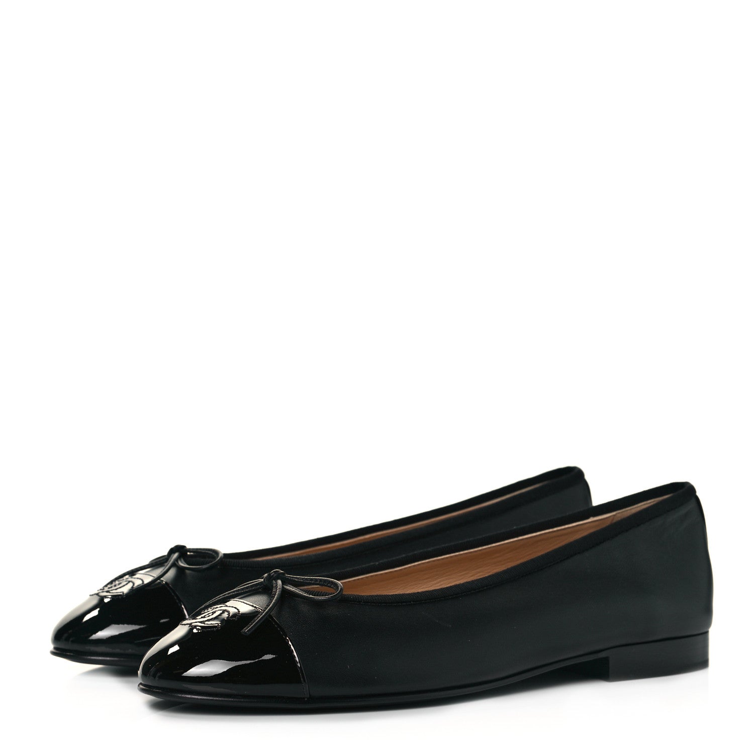 Chanel Lambskin Patent Cap Toe Ballerina Flats 40 Black 3 of 7