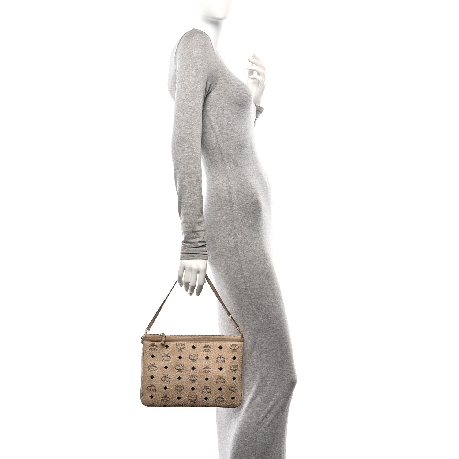 MCM Visetos Liz Shopper Tote Pouch Beige 2 of 11