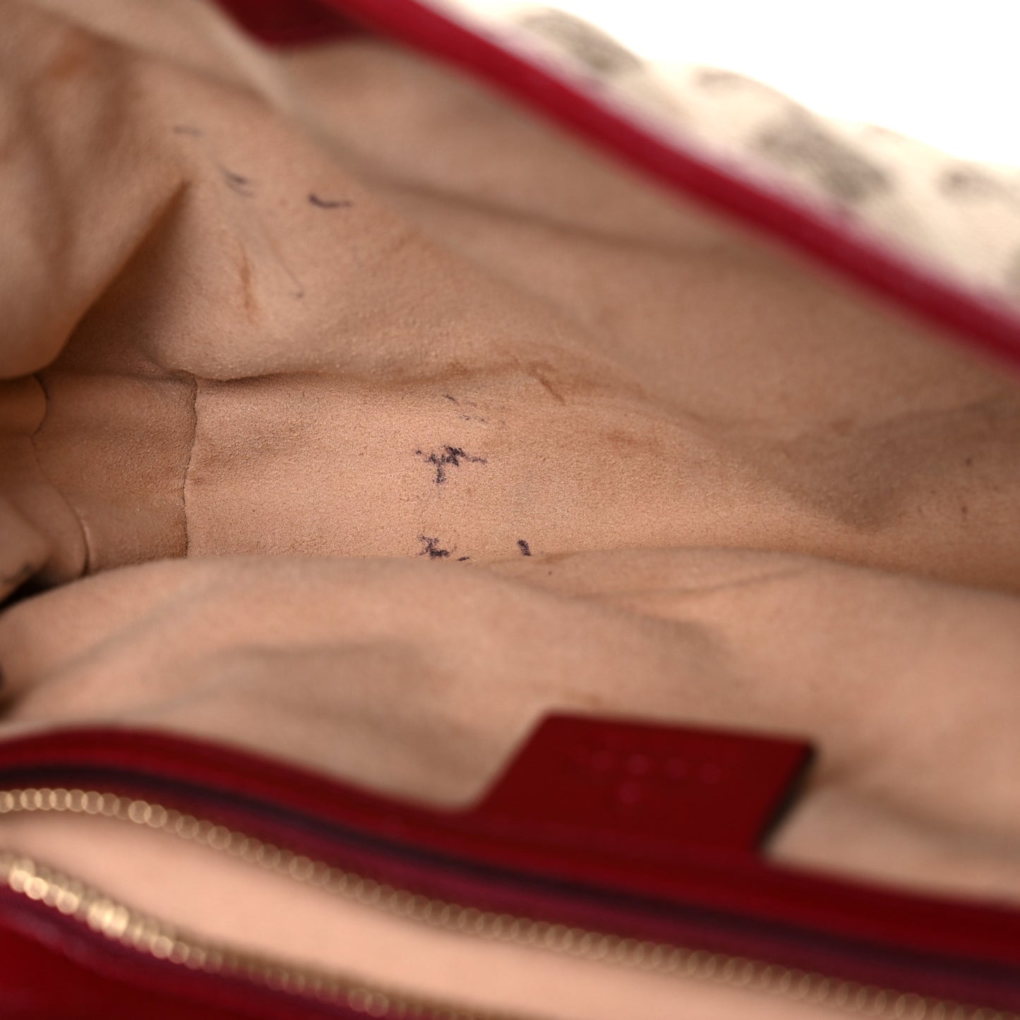 Monogram Azalea Calfskin Matelasse Diagonal Small GG Marmont Shoulder Bag Beige Ebony New Cherry Red