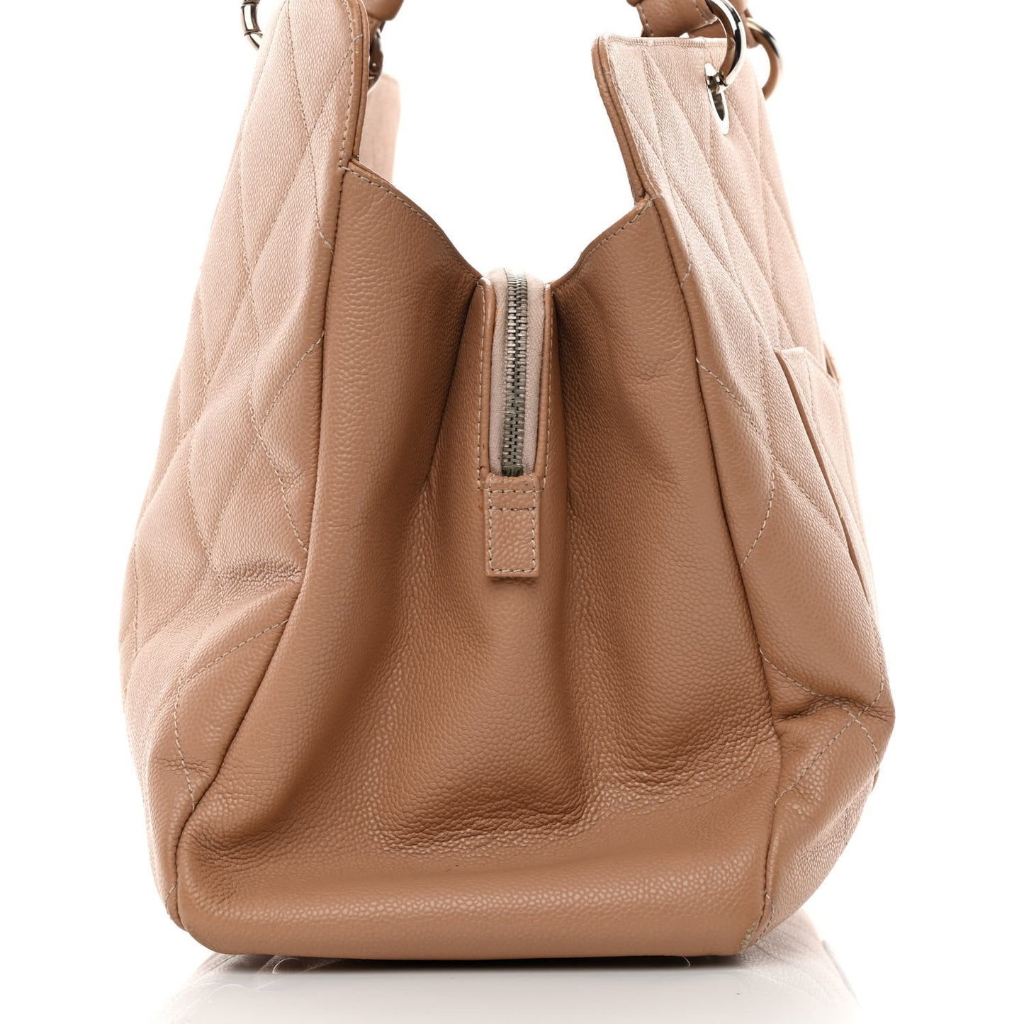 Soft Caviar Quilted Large CC Timeless Tote Beige