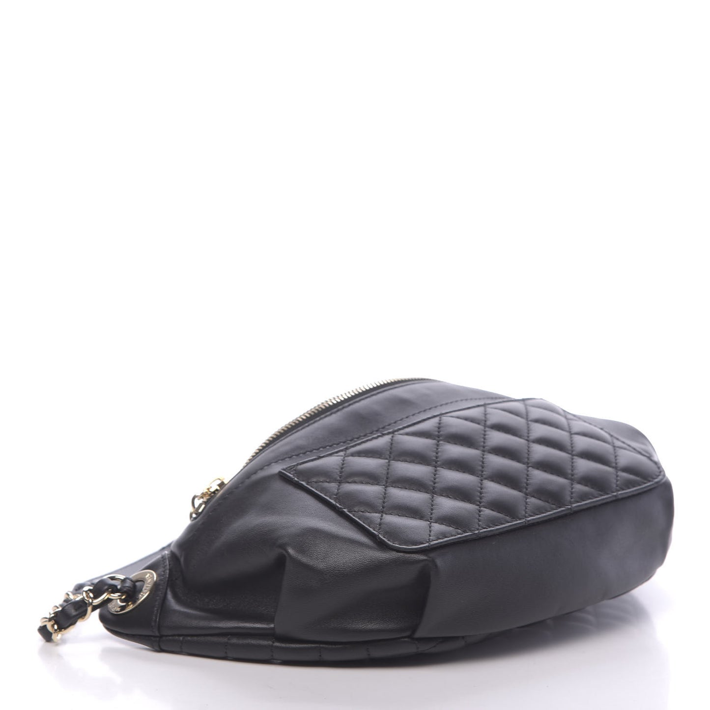 Lambskin Quilted Waist Bag Fanny Pack Black