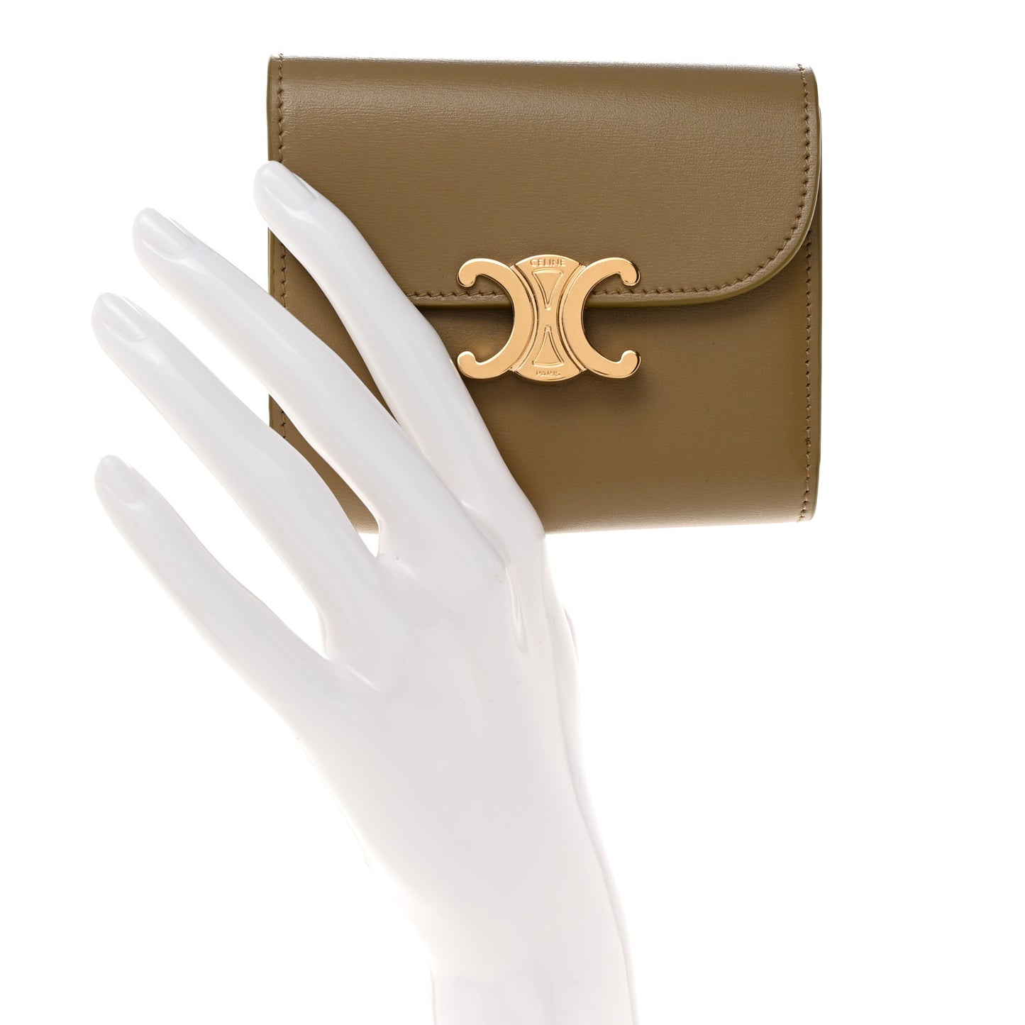 Shiny Smooth Lambskin Small Triomphe Wallet Olive