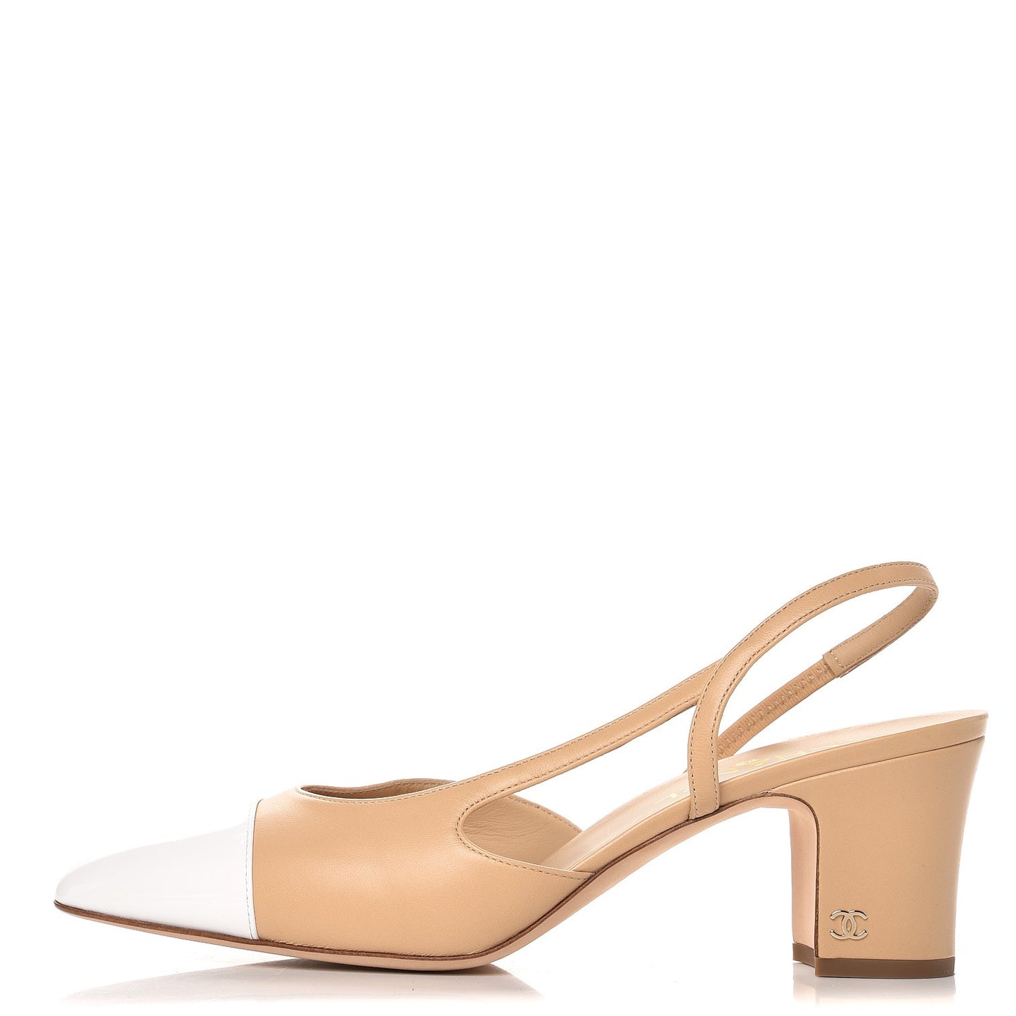 Lambskin Patent Cap Toe CC Slingback Sandals 41.5 Beige White