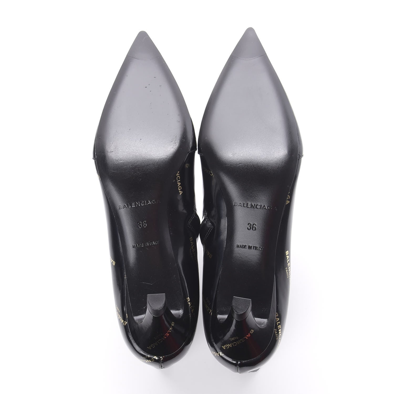 Balenciaga Patent Allover Logo Pointy Toe Ankle Booties 36 Black 5 of 7