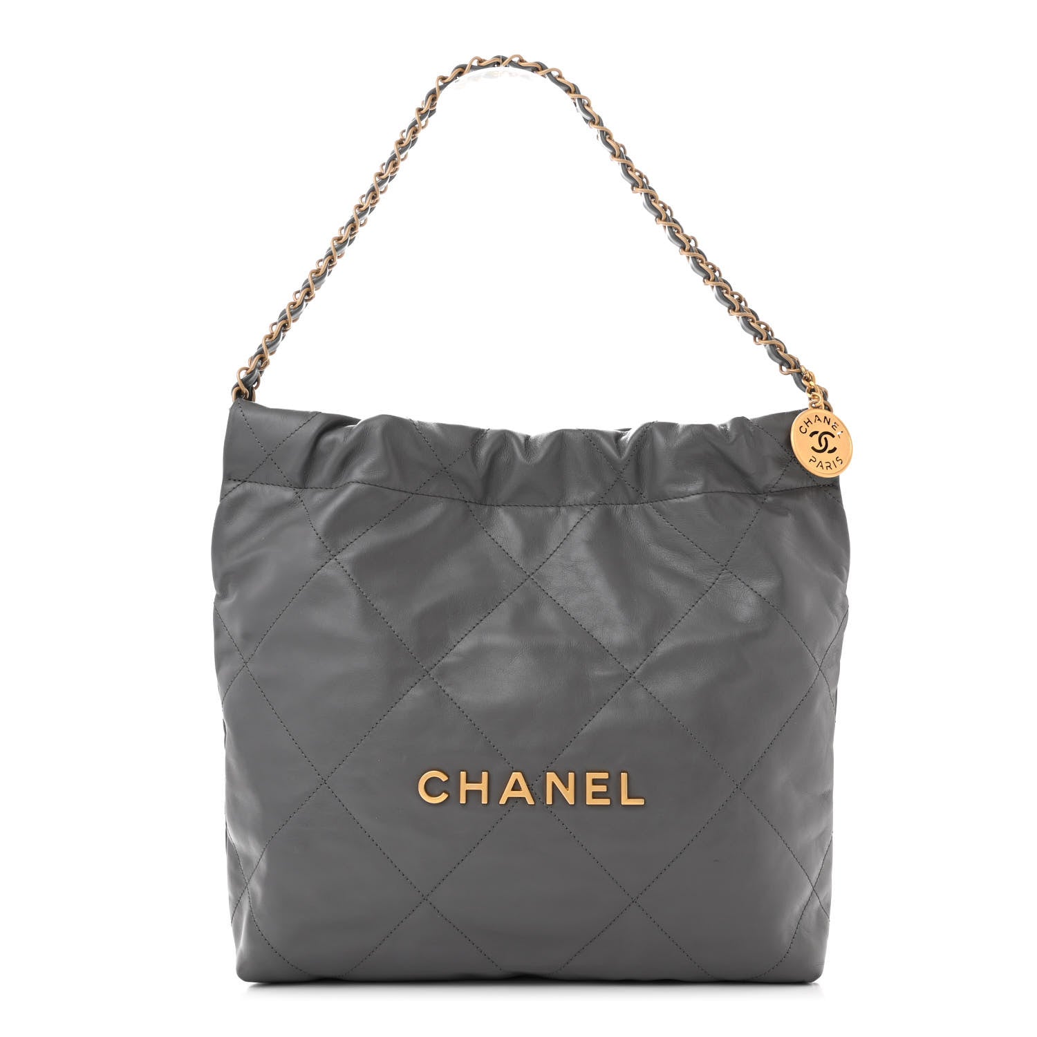 Chanel Shiny Calfskin Quilted Small Chanel 22 Grey 1 of 11