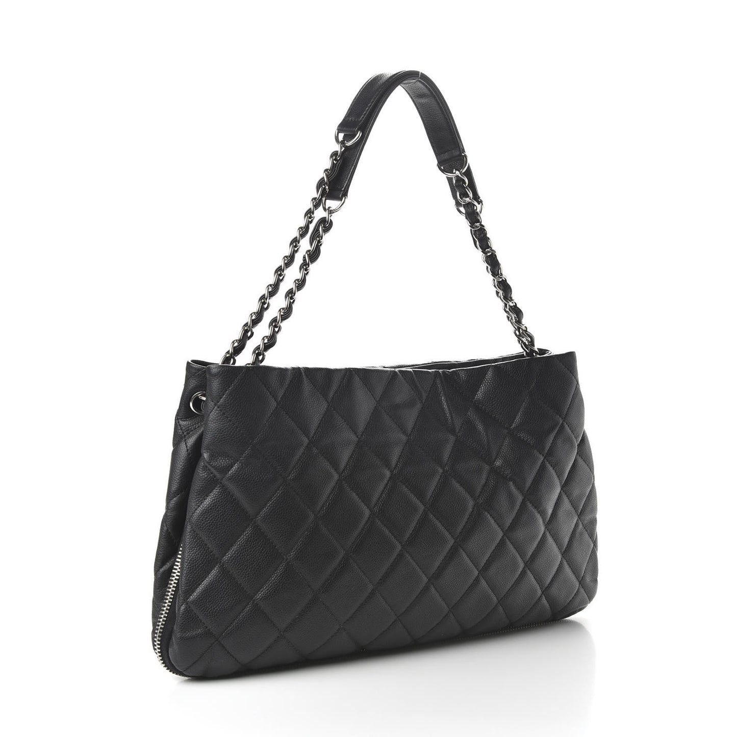 Caviar Quilted Expandable Zip Shoulder Bag Black