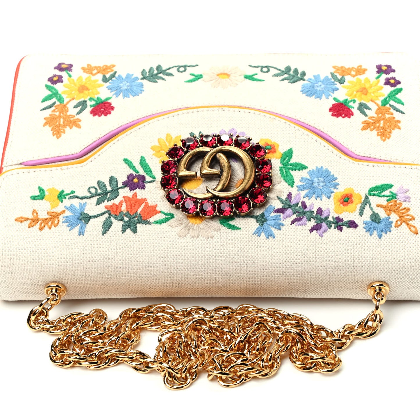 Linen Canvas Embroidered Small Shoulder Bag White