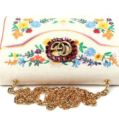 Gucci Linen Canvas Embroidered Small Shoulder Bag White 9 of 9