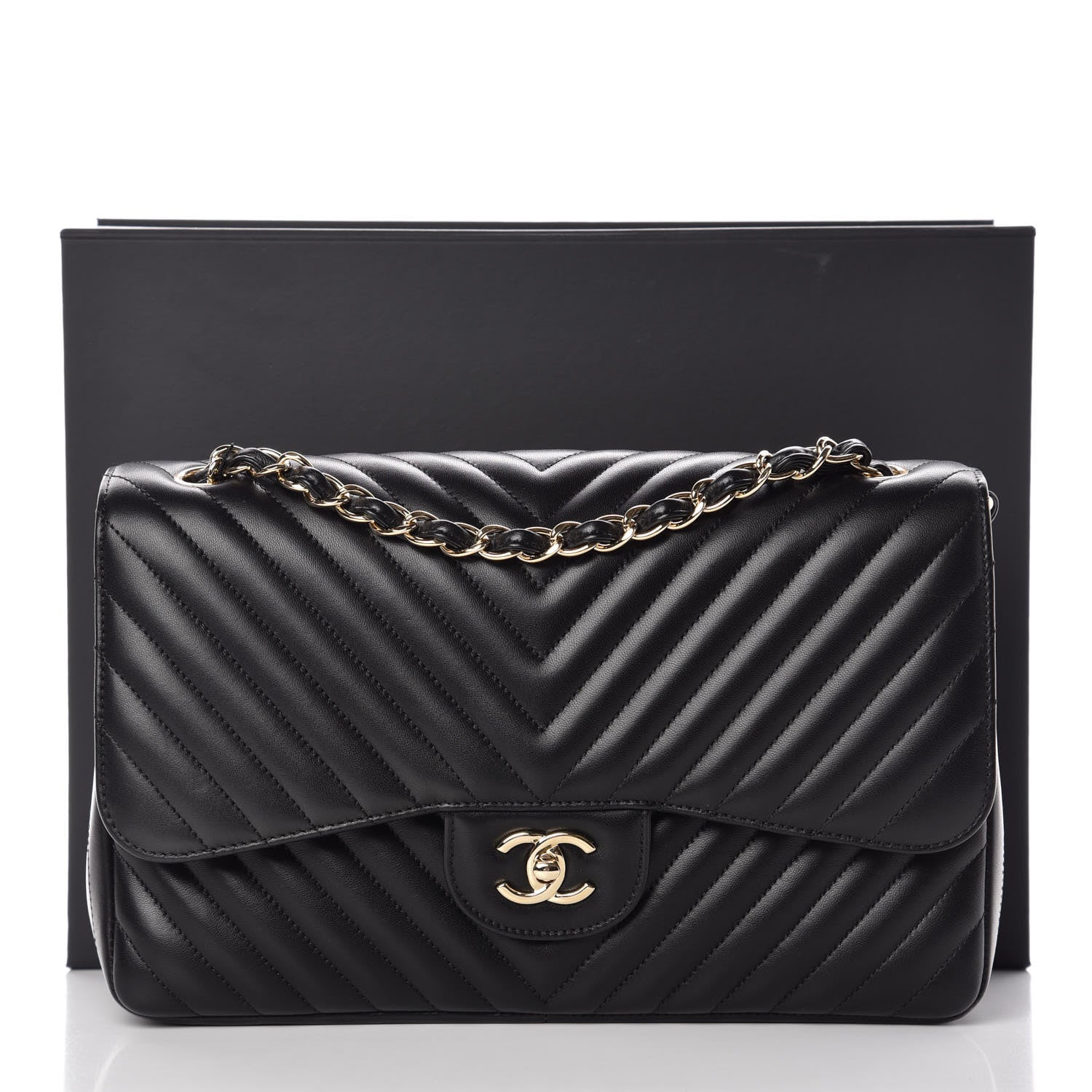 Chanel Lambskin Chevron Quilted Jumbo Double Flap Black 10 of 10