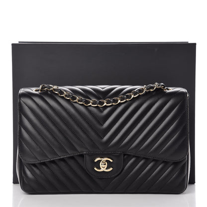 Chanel Lambskin Chevron Quilted Jumbo Double Flap Black 10 of 10