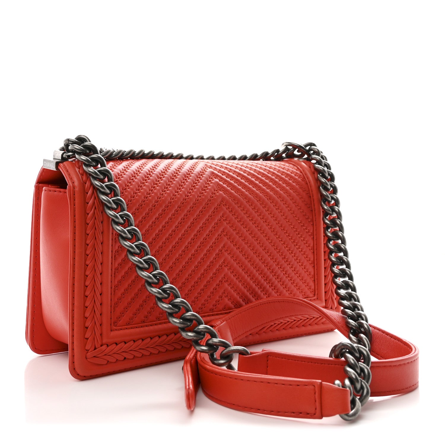 Chanel Calfskin Chevron Quilted Medium Braided Boy Flap Orange 3 of 12