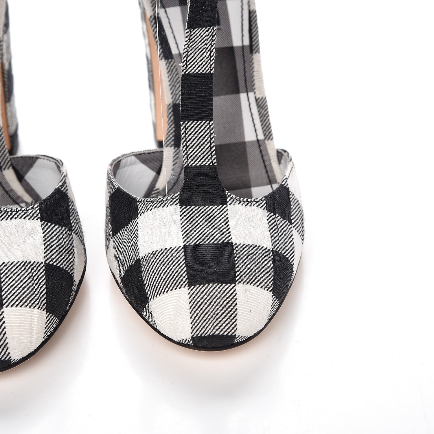 Dolce & Gabbana Gingham Brocade T Bar Pumps 37.5 Black White 12 of 13