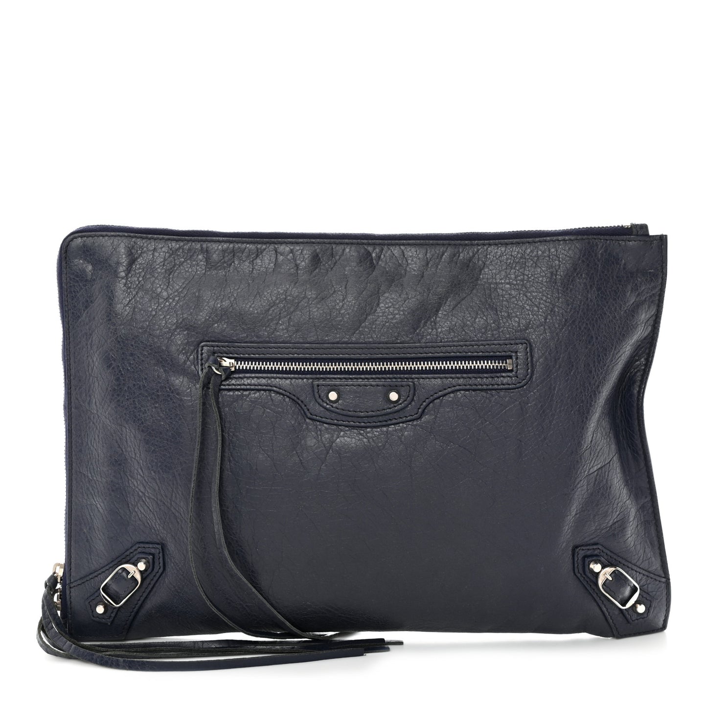 Agneau Classic Hardware Small Pouch Navy