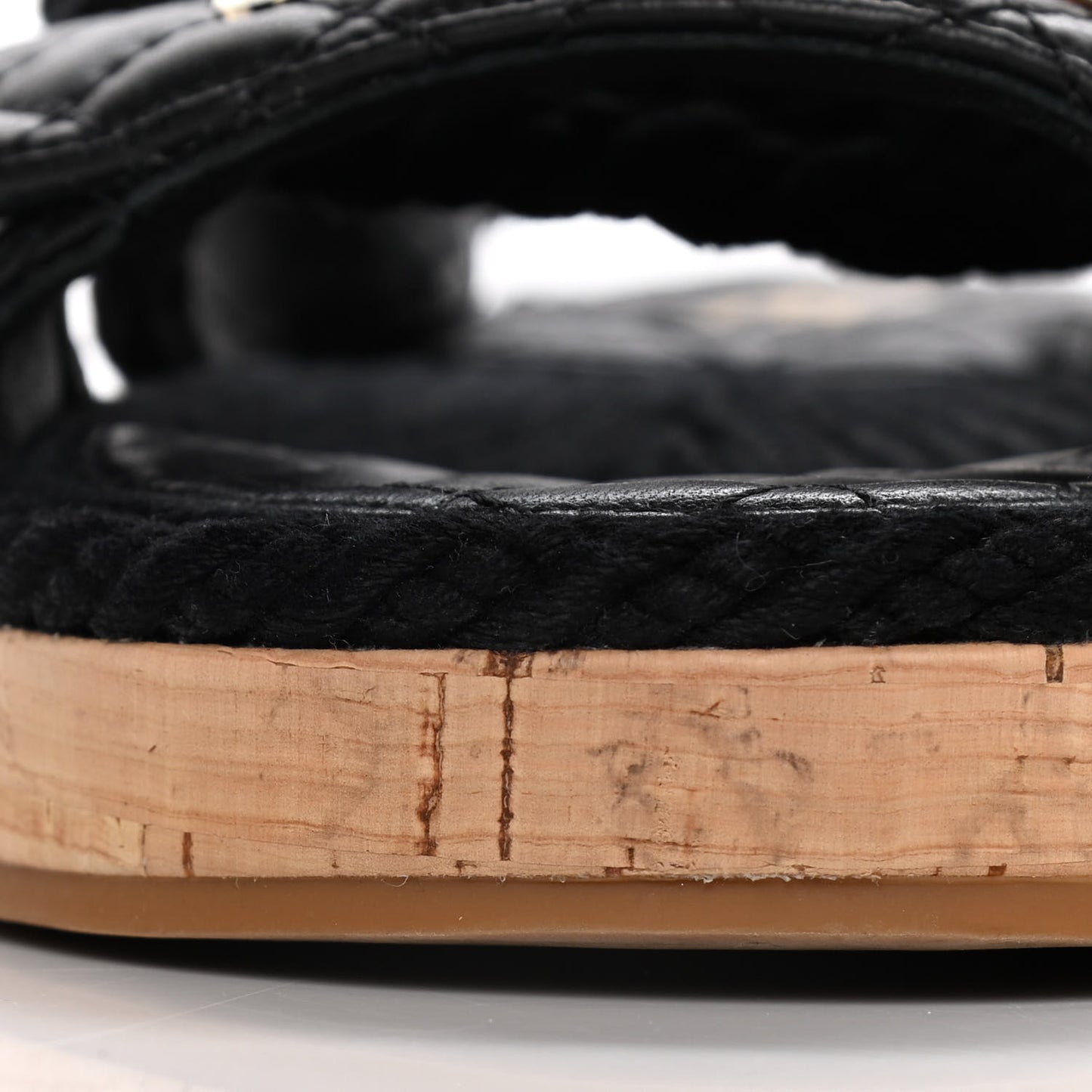 Cord Lambskin Quilted Logo Sandals 36 Black