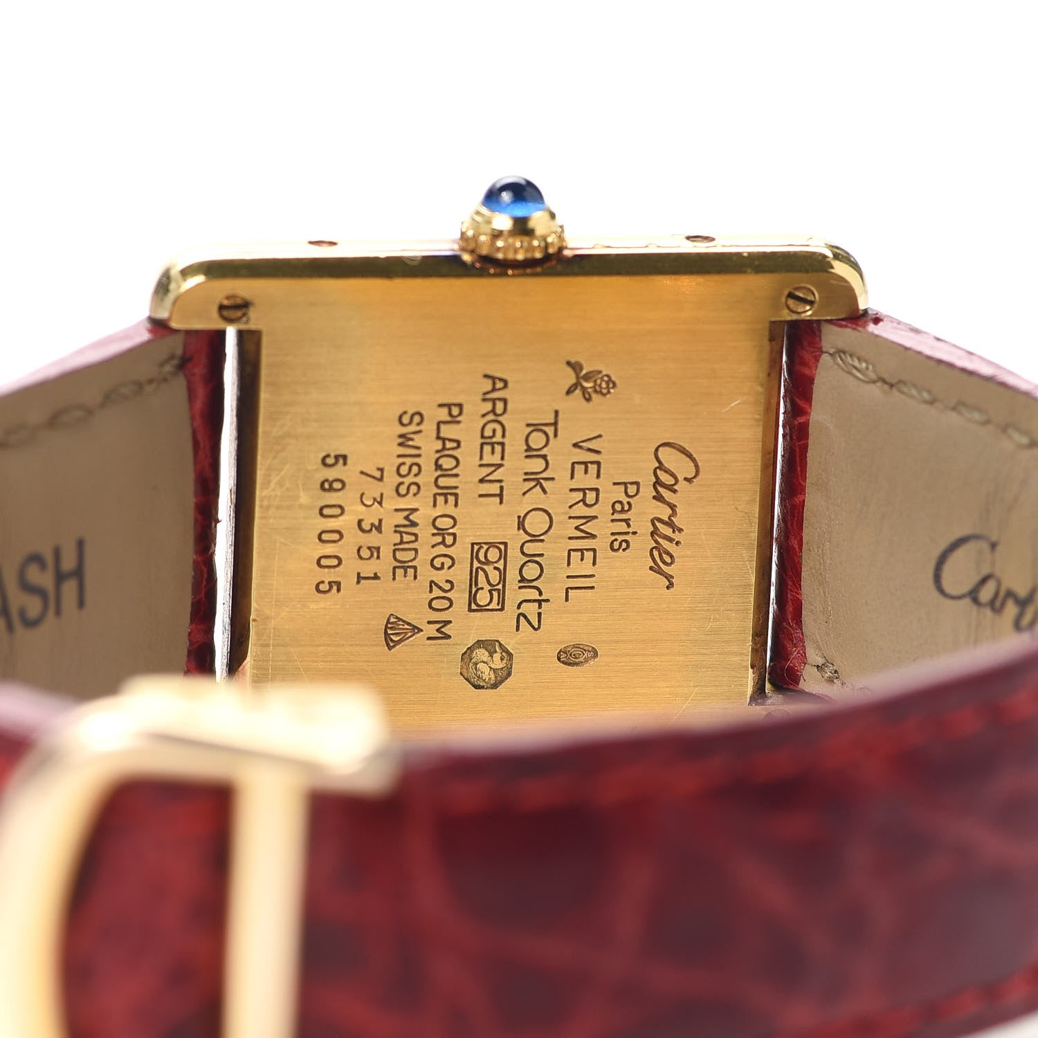 Cartier Sterling Silver Vermeil Alligator 23mm Must de Cartier Tank Quartz Watch Red 4 of 6