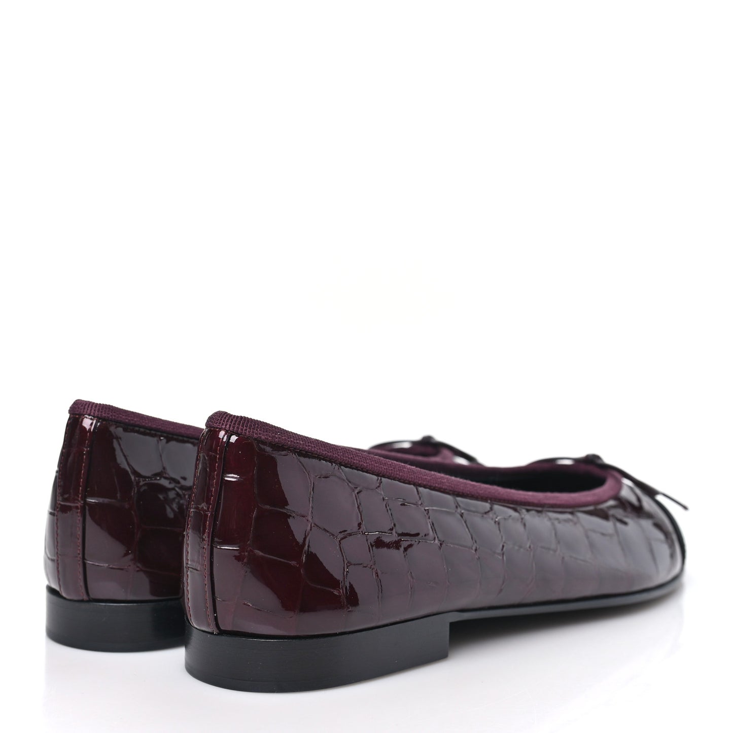 Patent Calfskin Crocodile Embossed Ballerina Flats 37 Dark Burgundy Black