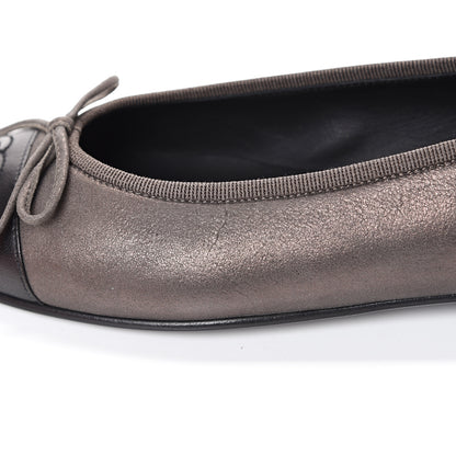 Chanel Metallic Lambskin Cap Toe CC Ballerina Flats 37 Brown Black 8 of 10