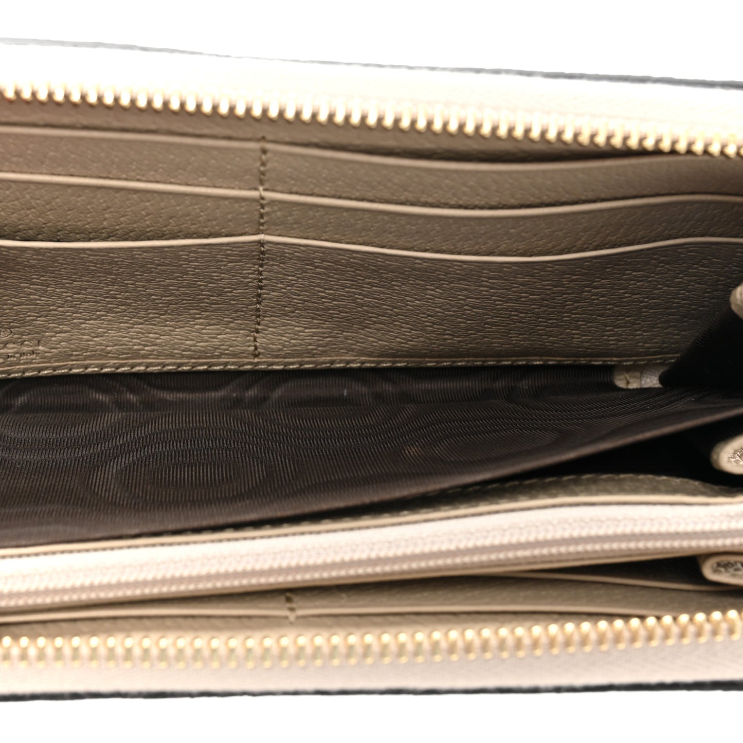 GG Supreme Monogram Textured Dollar Calfskin Web Ophidia Zip Around Wallet Beige Mystic White Oatmeal