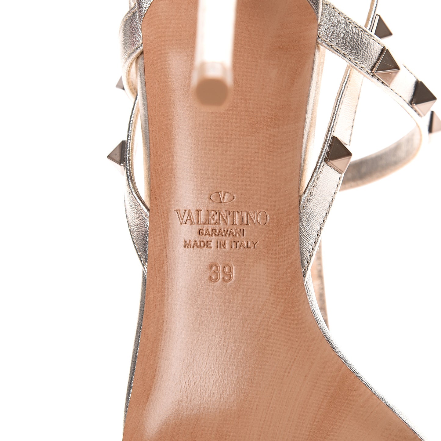 Metallic Nappa Rockstud T-Strap Slingback 85mm Sandals 39 Skin